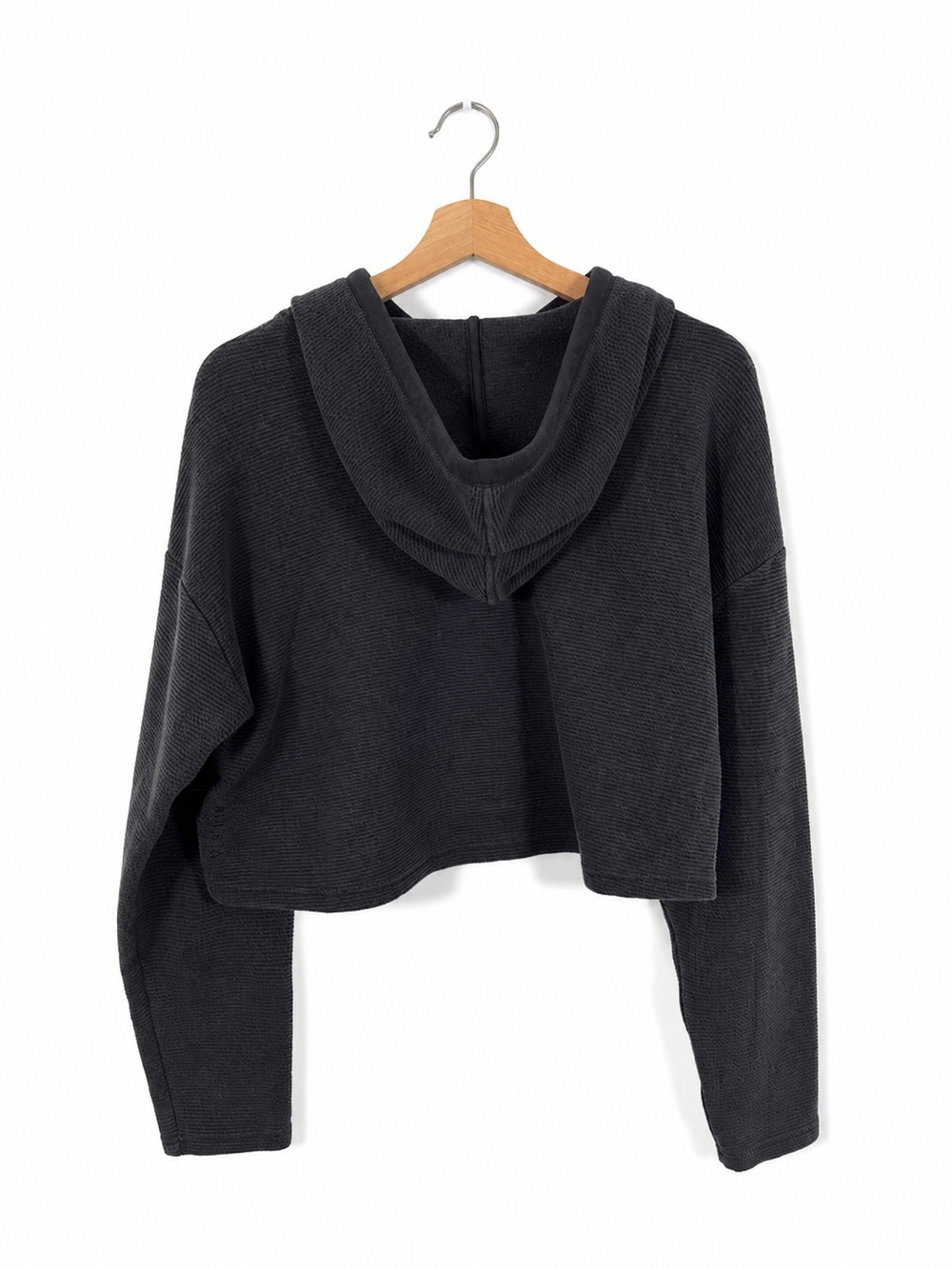 Athleta Tranquil Waffle Hoodie Cotton Knit Cropped Sweatshirt Size M Athleisure - Picture 2 of 7